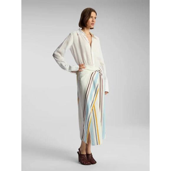 A.L.C. Clara Faux Wrap Midi Skirt in White Multi Stripe 3SKRT005 US 4 Small NEW - Picture 5 of 9